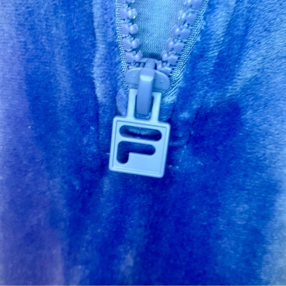 FILA Velour Hoodie Sweatshirt Medium Quarter-Zip Pockets Elastic Waist & Cuffs - Picture 6 of 15